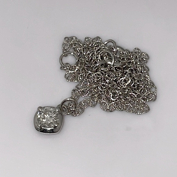 Solid Stamped 14K White Gold Natural Round Cut Diamond Solitaire Charm Necklace - Picture 11 of 17